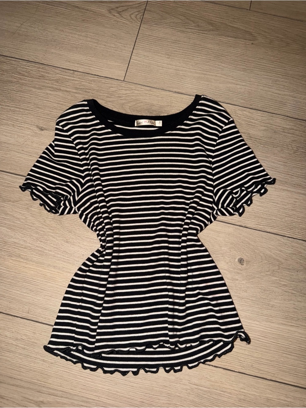Heart & Hips Black and White Striped Ruffle Sleeve Top